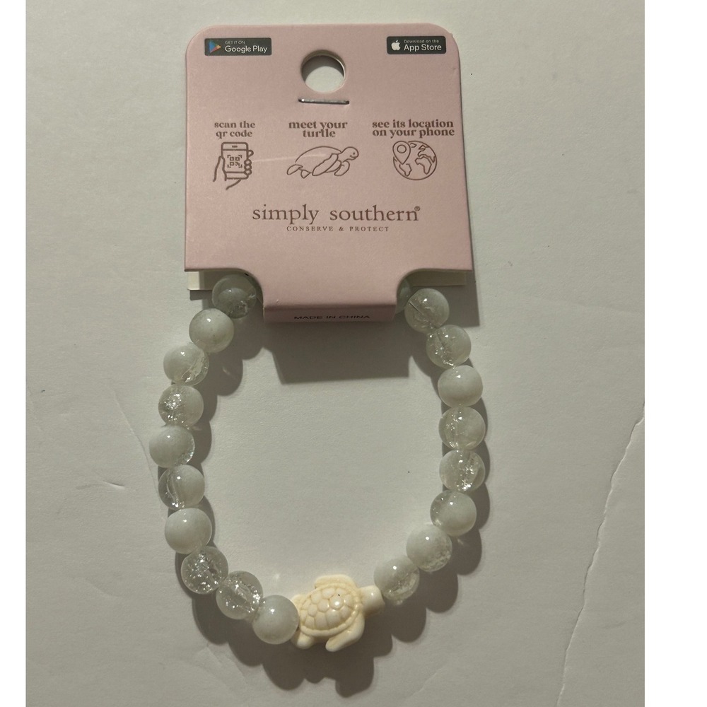 Simply Southern Sea Turtle Tracking Bracelet Clear White Bead Conserve Protect